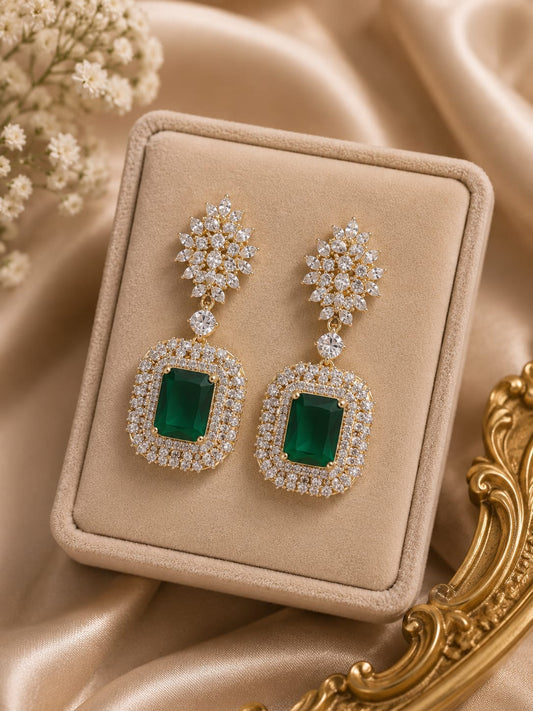 Luxury Emerald Cut Drop Earrings with Cubic Zirconia Halo