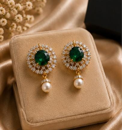 Royal Style Gemstone Drop Earrings with Cubic Zirconia