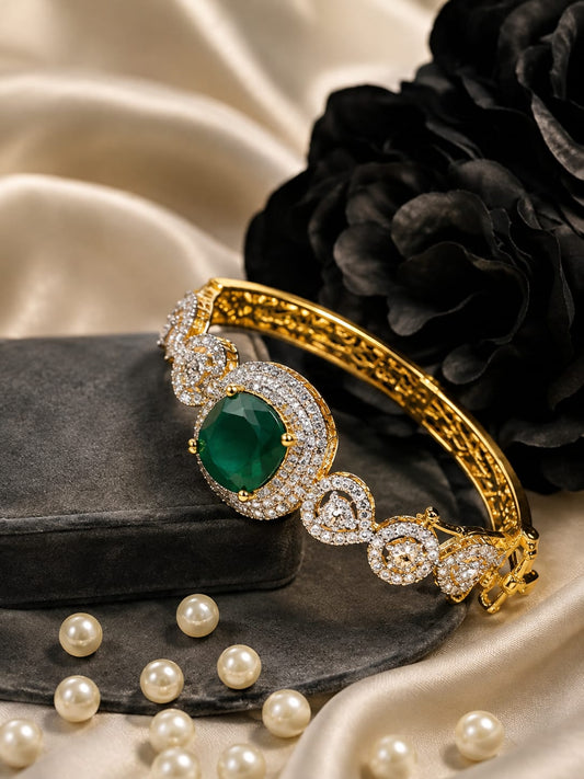 Classic Green Gemstone Ring with Sparkle Detail for Ladies