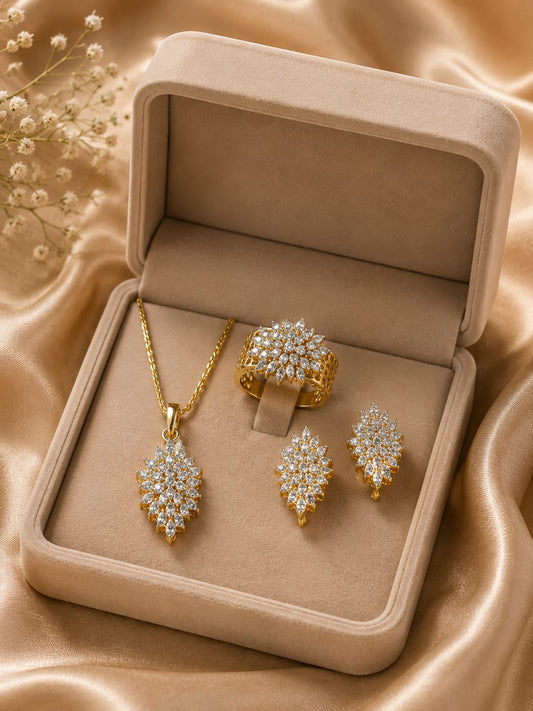 Elegant Faux Pearl Jewelry Set with Rhinestone Necklace, Earrings & Ring