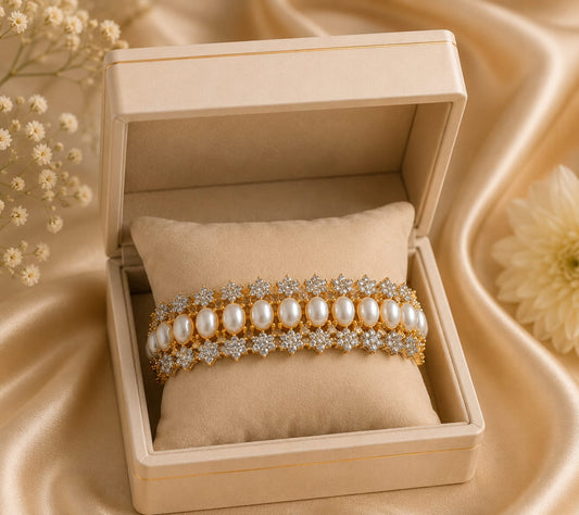 Elegant Open-Style Gold Bangle with Sparkling CZ Accents