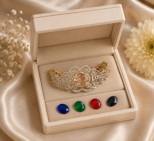 Sophisticated Twisted Bangle with Zircon  5 Color  Stone  Embellishment