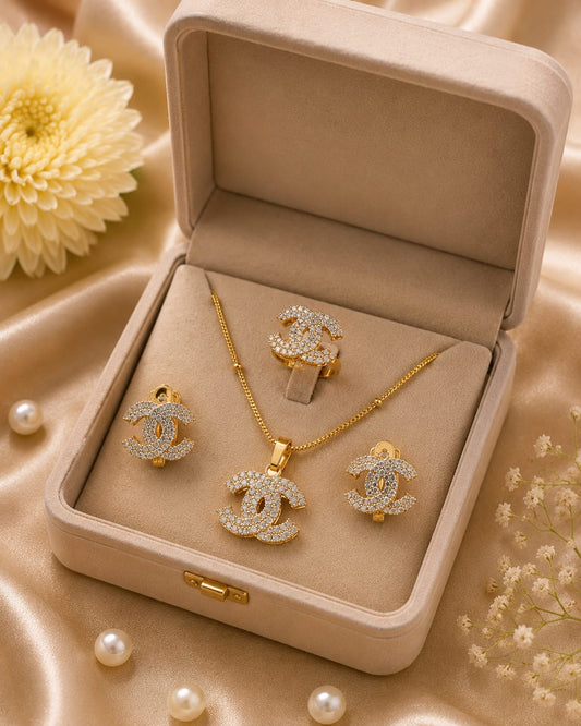 Glamorous Faux Pearl Necklace Set with Matching Earrings and Ring