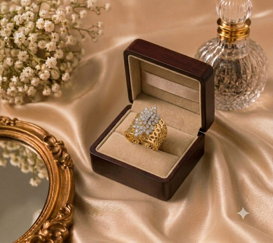 Luxury Gold Floral Statement Ring | Elegant Crystal-Embellished Designer Ring for Women