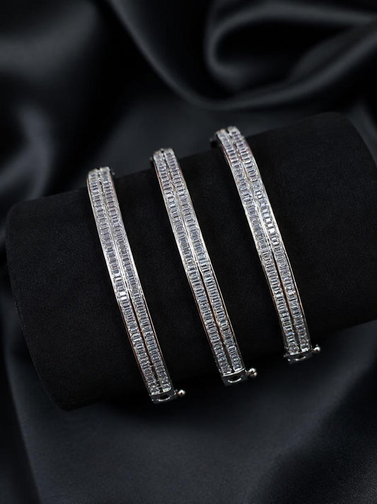 Luxury Silver Crystal Bangle Bracelet – Elegant Baguette Rhinestone Jewelry