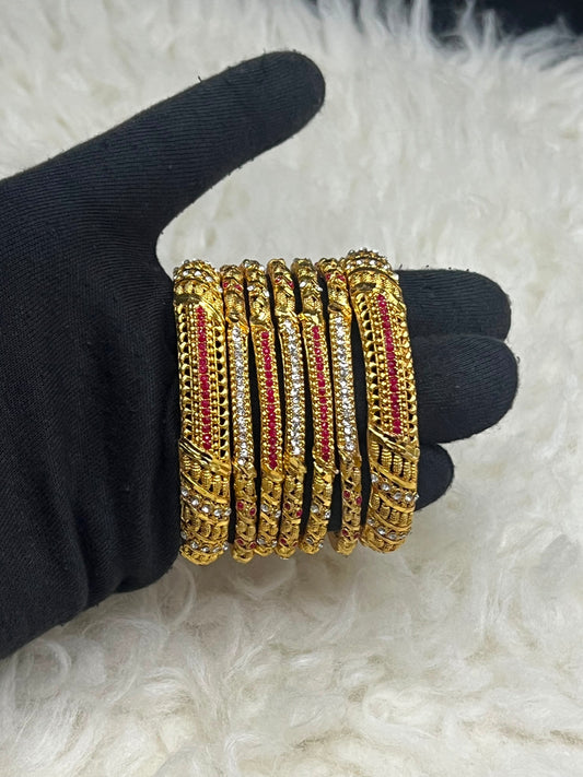 Royal Ruby &amp; Crystal Gold Bangles Set
