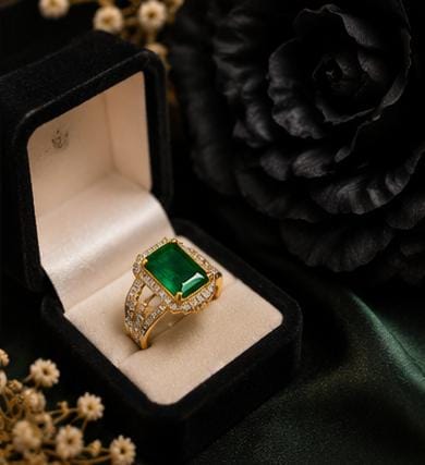 Royal Green Crystal Halo Ring for Women Elegant Party Jewelry